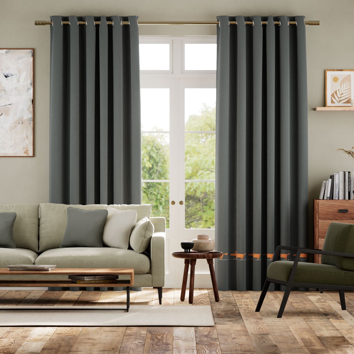 Colorized Mr Fox Border Charcoal Curtains 6035