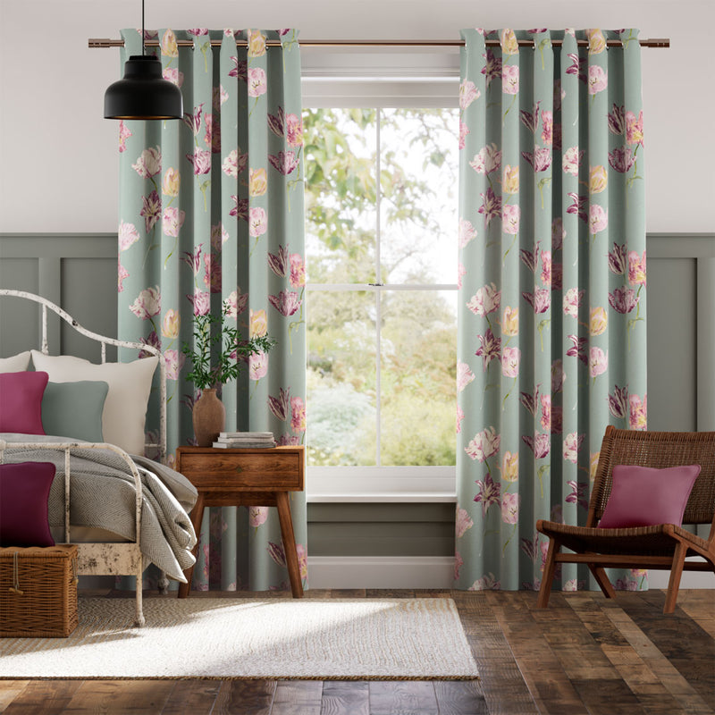 Colorized Primavera Tulips Duck Egg Curtains 6134