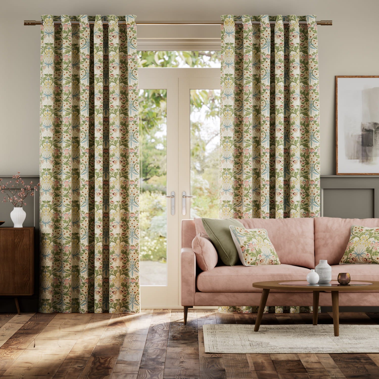 Colorized William Morris Hyacinth Natural Curtains 6255