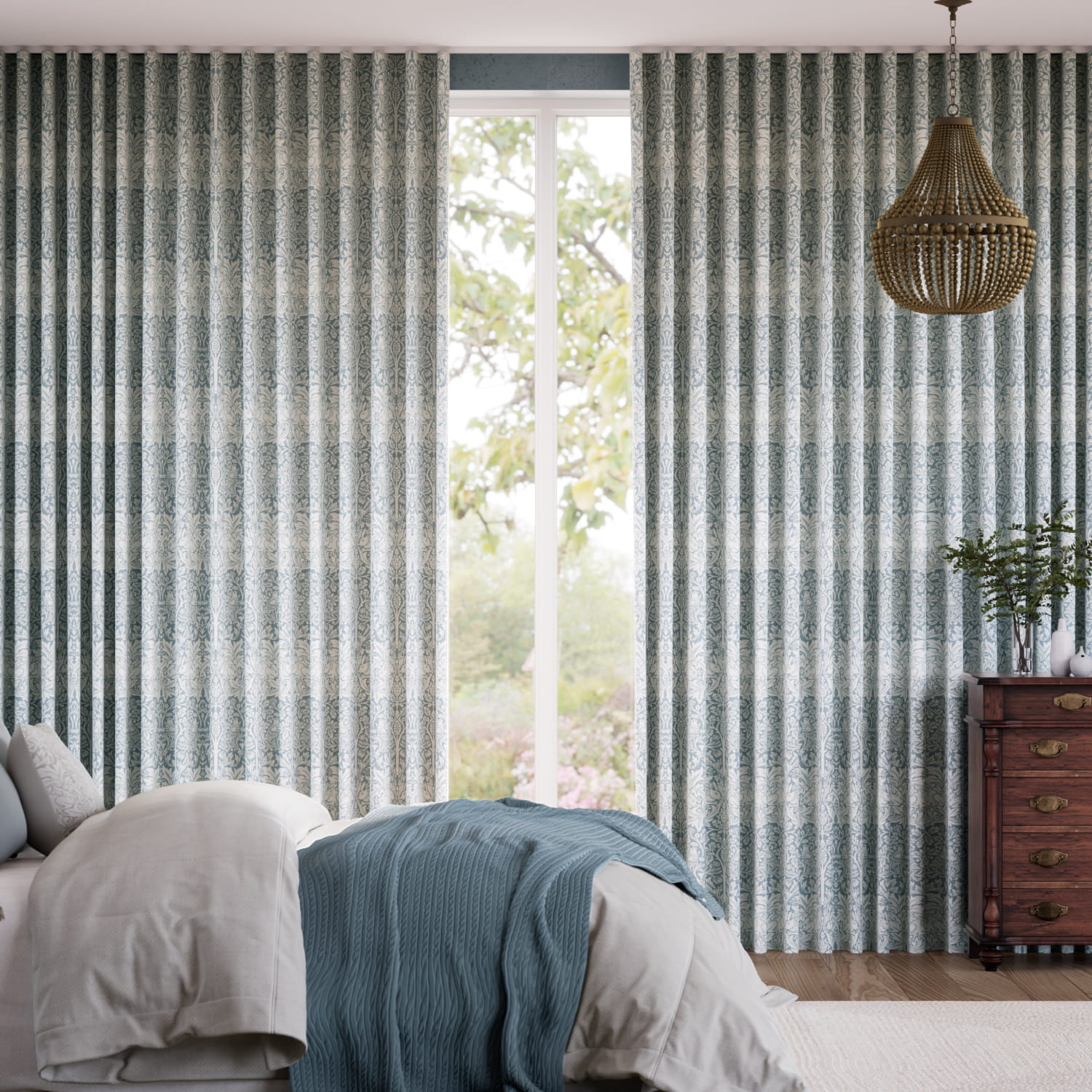 Colorized William Morris Brother Rabbit Blue Grey  Curtains 6270