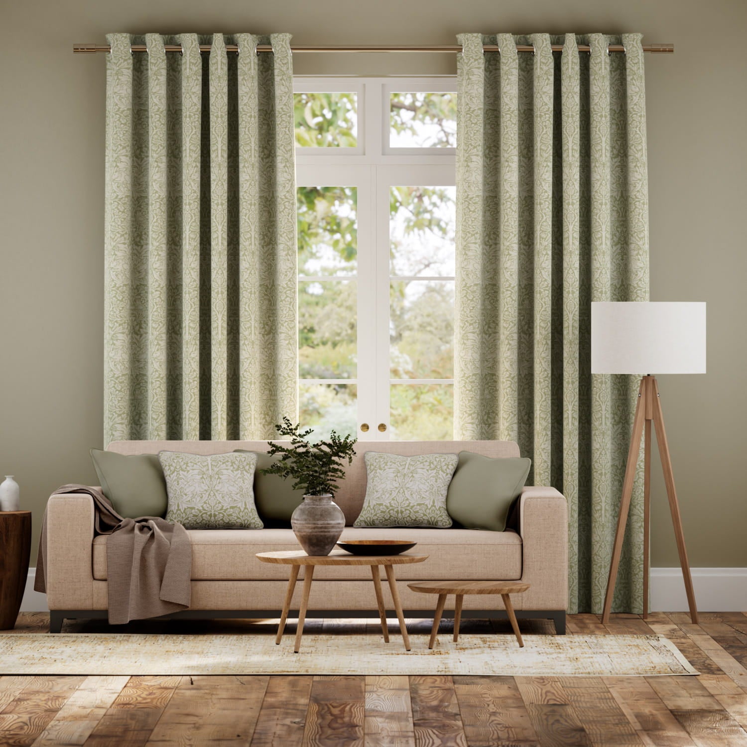 Colorized William Morris Brother Rabbit Aloe Curtains 6271