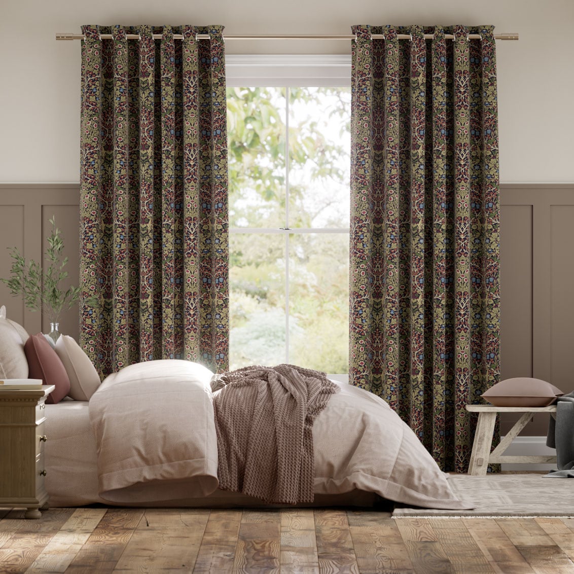 Colorized William Morris Blackthorn Damson Curtains 6277
