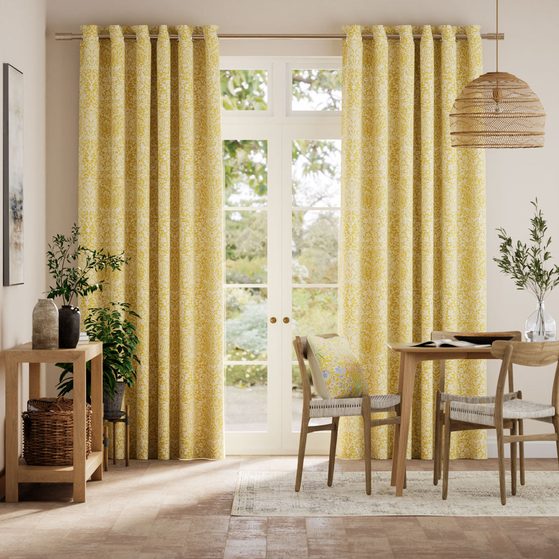 Colorized William Morris Blackthorn Saffron Curtains 6279