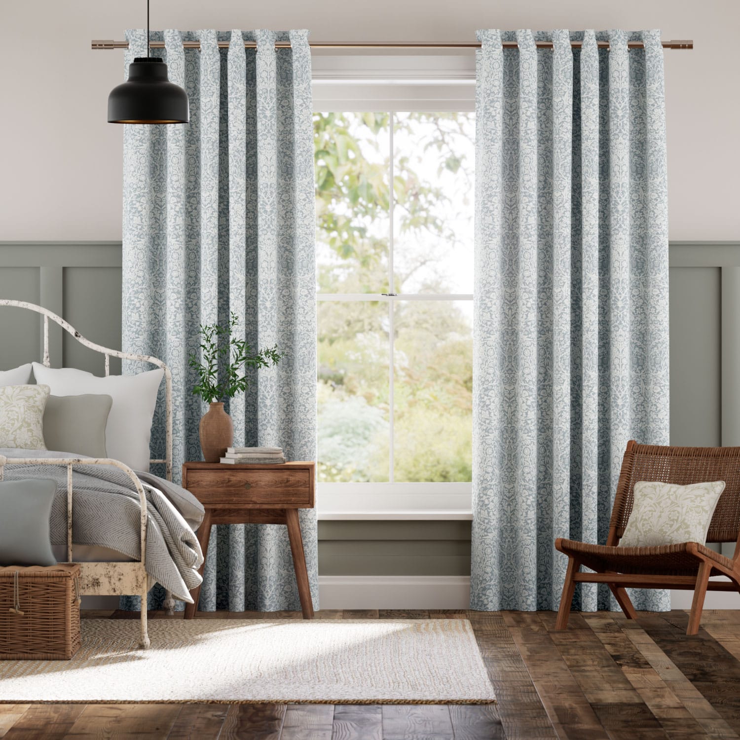 Colorized William Morris Blackthorn Blue Grey Curtains 6275
