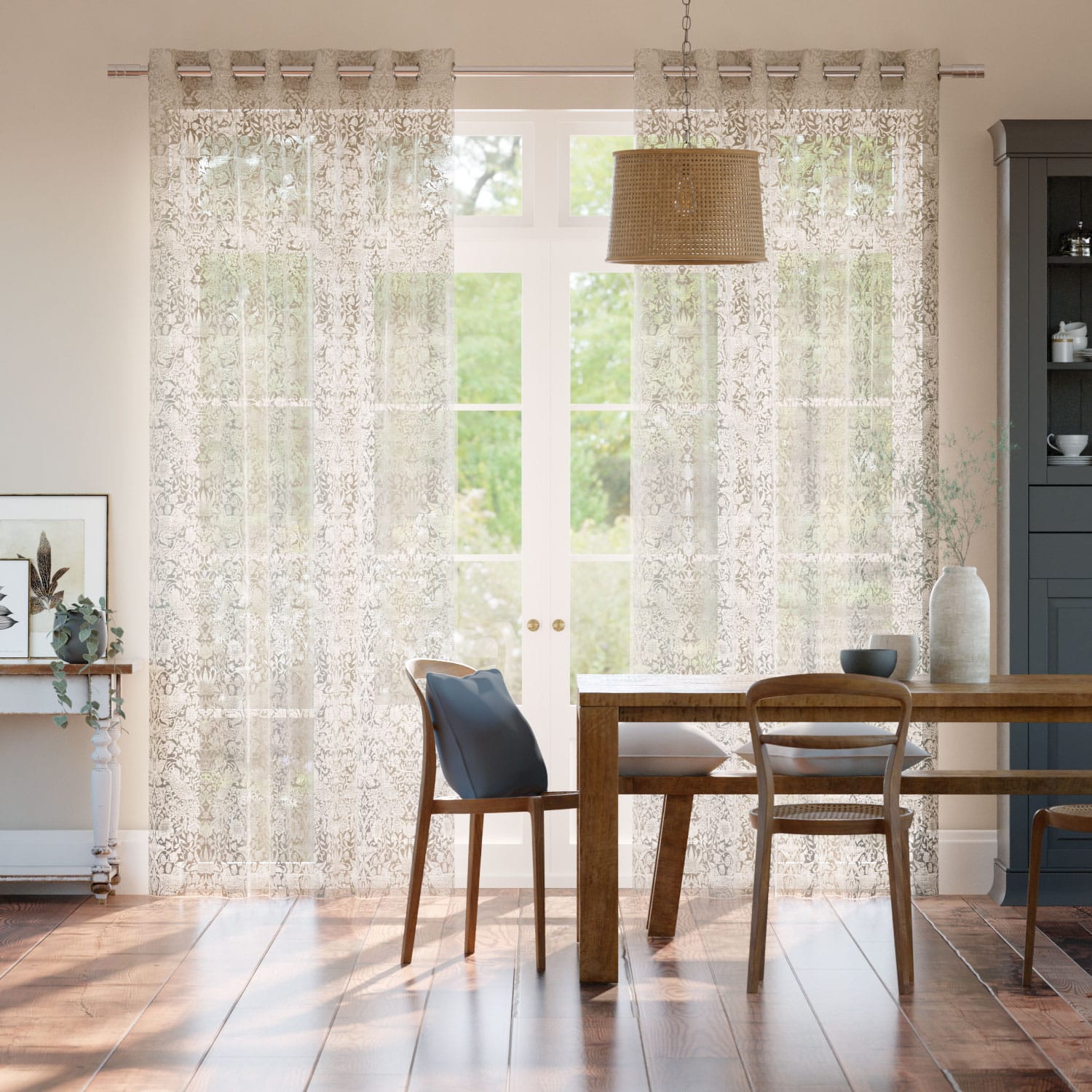 Colorized William Morris Strawberry Thief Voile Stone Curtains 6317