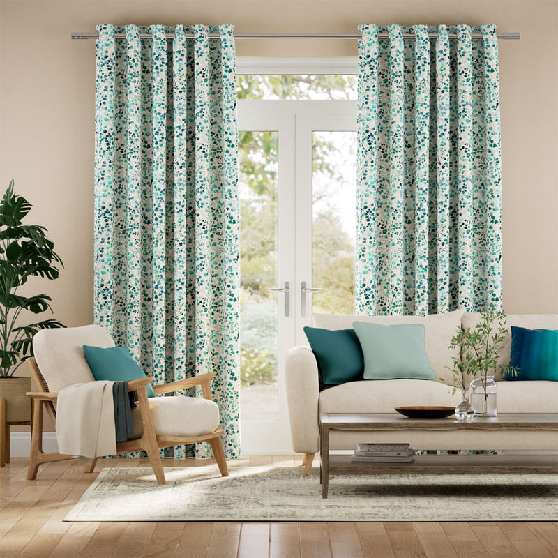 Colorized Rue Watercolour Teal Curtains 6326