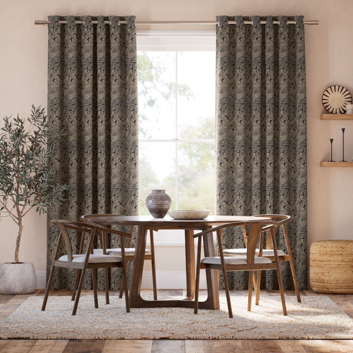 Colorized William Morris Acanthus Jacquard Antique Bronze  Curtains 6383