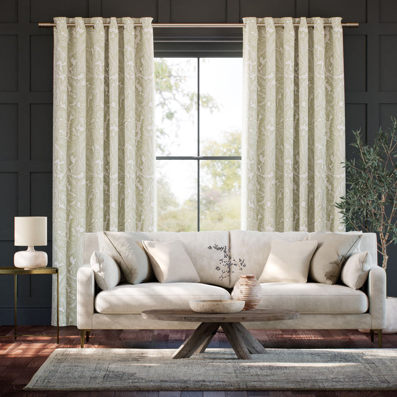 Colorized William Morris Acanthus Jacquard Olive  Curtains 6386