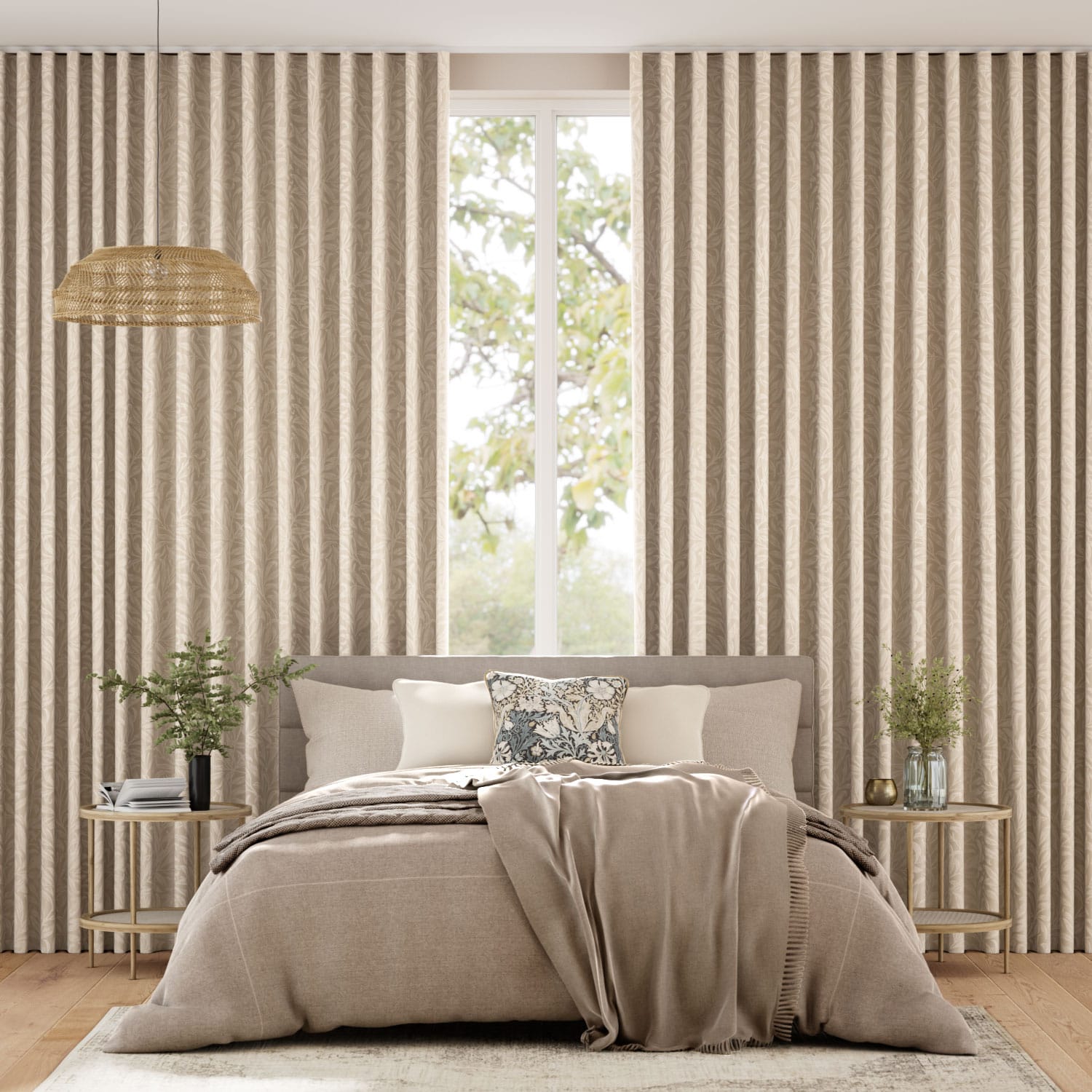 Colorized William Morris Willow Bough Jacquard Soft Gold Curtains 6398