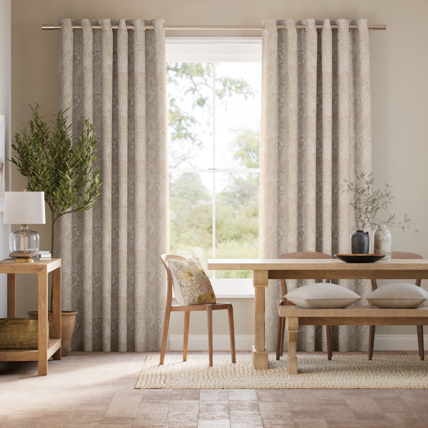 Colorized William Morris Marigold Jacquard Soft Gold Curtains 6573